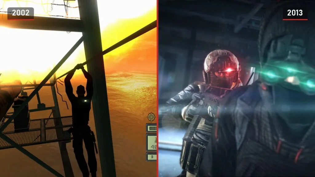 Сэм Фишер в Splinter Cell 2002 года и в Splinter Cell: Blacklist 2013 года