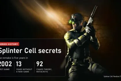 Sam Fisher with night vision goggles and a pistol in Splinter Cell: Pandora Tomorrow key art