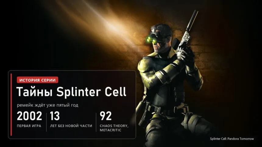 Сэм Фишер с очками ночного видения и пистолетом на арте Splinter Cell: Pandora Tomorrow