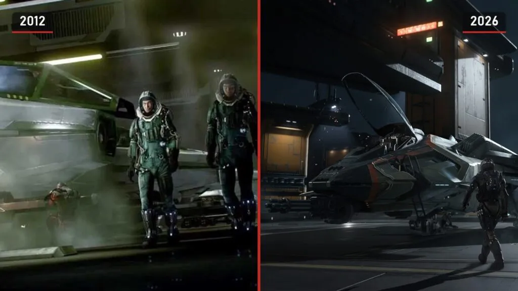 Squadron 42: кадр трейлера 2012 года и скриншот 2026 года