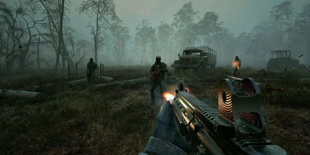 A firefight in fog in S.T.A.L.K.E.R. 2