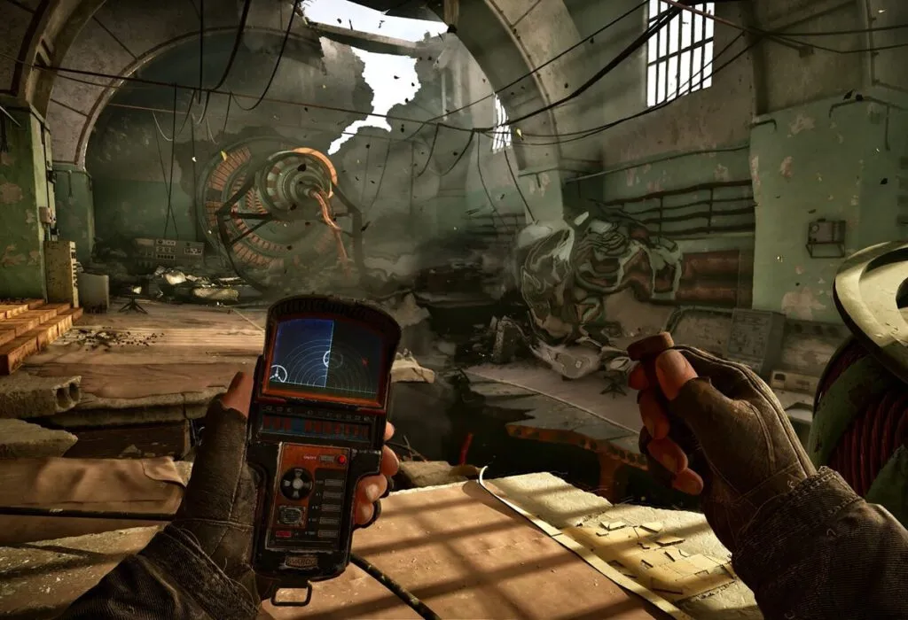 A stalker holding a PDA in S.T.A.L.K.E.R. 2