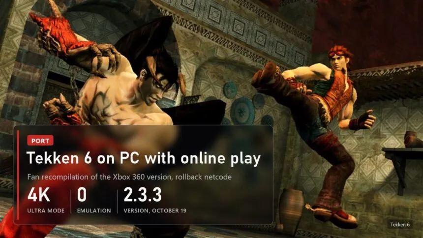 Tekken 6 on PC: fan recompilation with online play and rollback netcode, 4K