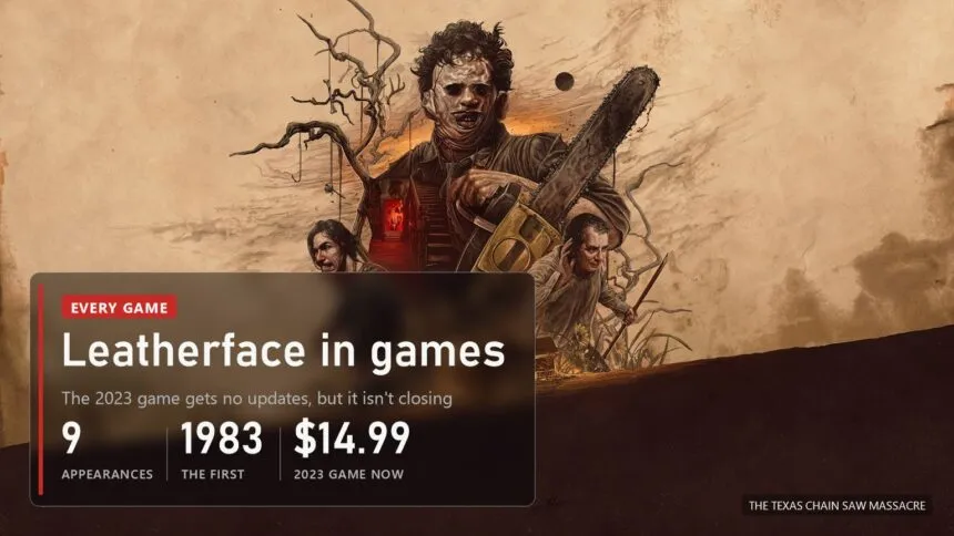 Cover: illustrated art of Leatherface with a chainsaw in front of the Family house, every Texas Chain Saw Massacre game