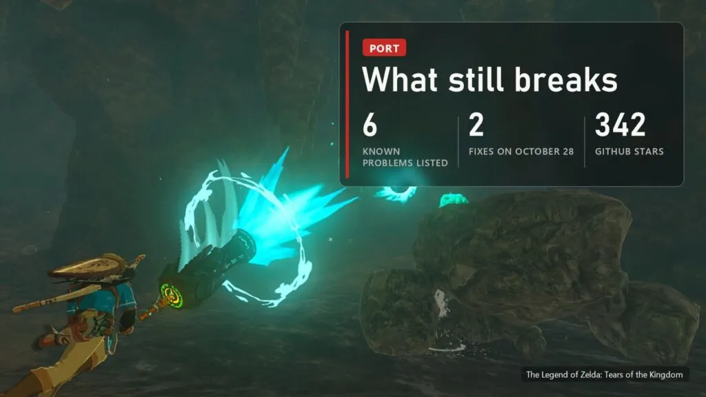 Tears of the Kingdom PC port known problems: 6 listed, 2 fixes on October 28, 342 GitHub stars