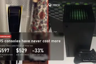 Average US price 597 dollars for PlayStation and 529 for Xbox, Xbox unit sales down 33 percent