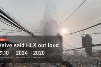 Foggy City 17 with power lines in Half-Life: Alyx with a plate: Valve said HLX out loud